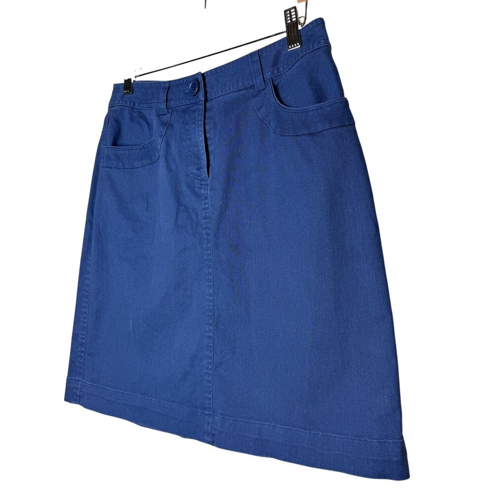 TALBOTS Navy Blue Linen Blend Skirt Size 6 Petite Pencil Skirt Stretchy Pockets